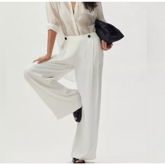 New Anthropologie Maeve Shine Sailor Trouser Wide Leg Pants Ivory Size: 10 - Picture 1 of 7